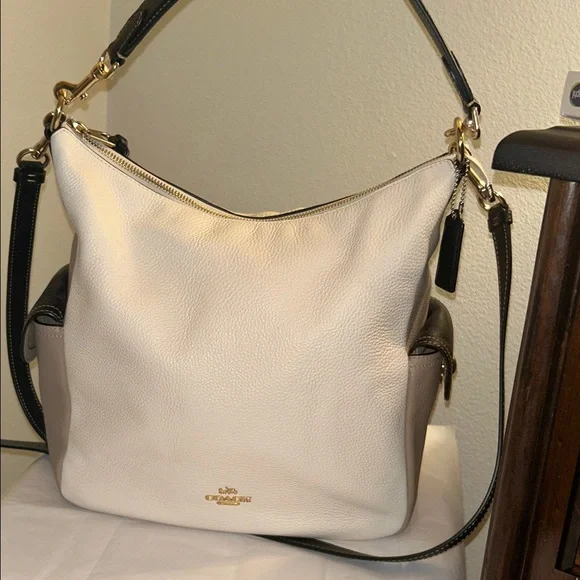 COACH Penny Shoulder Bag Chalk Multi Colorblock Refined Pebble Leather. - Picture 12 of 16